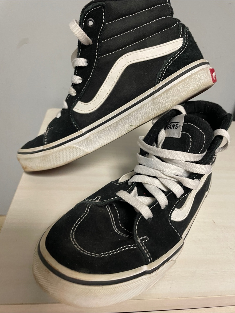 Vans Black and White Kids Hi-Top Skate Sneakers